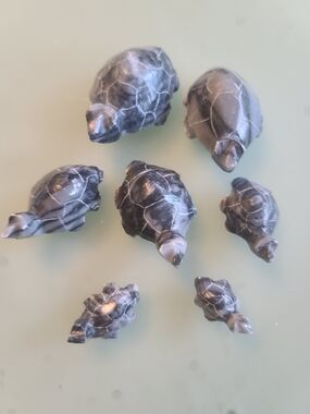 Set of 7 Carved Stone Turtles - Gray and White